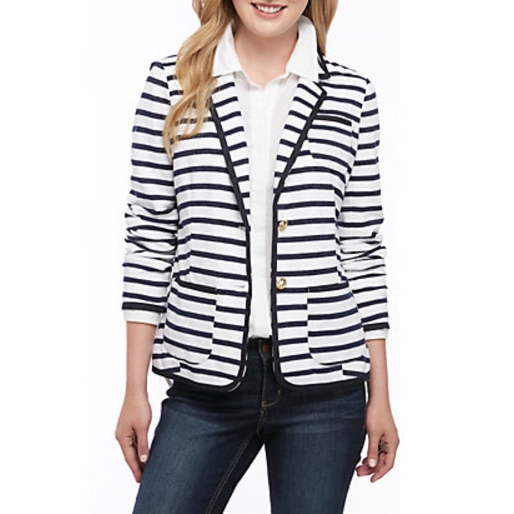 Crown & Ivy Navy and White Striped Blazer